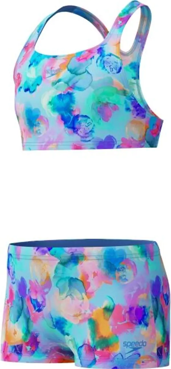 Speedo Speedo PRINT RACERBACK 2PC Момичешки двуцветен бански, синьо, размер 12Y