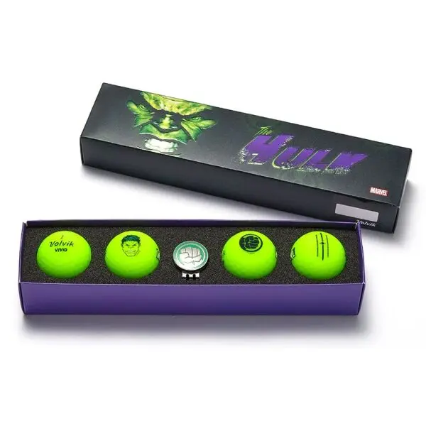 VOLVIK VOLVIK GB MARVEL HULK SET 4 BALLS + 1 BALLMARKER Топчета за голф, светлоотразителен неон, размер