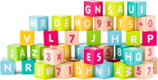 WOODY WOODY COLORED DICE WITH LETTERS AND NUMBERS 40KS Дървени зарчета, микс, размер