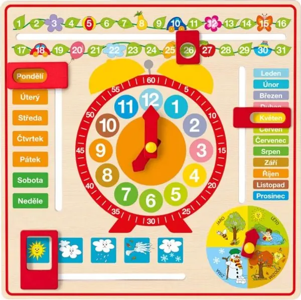 WOODY WOODY MULTIPURPOSE CALENDAR WITH CLOCK Образувателна играчка, микс, размер