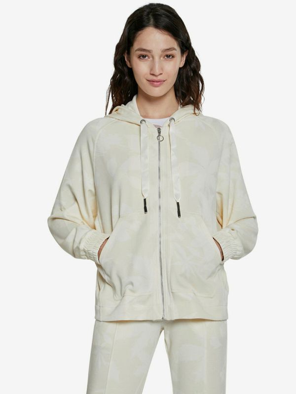 Desigual Desigual Hoodie Zip Pintuck Camo Sweatshirt Byal