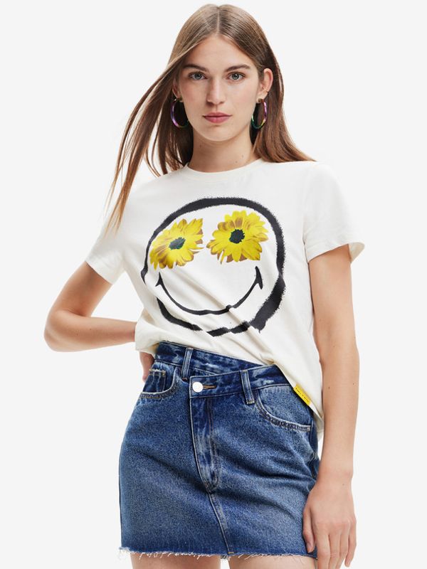 Desigual Desigual Margarita Smiley T-shirt Byal