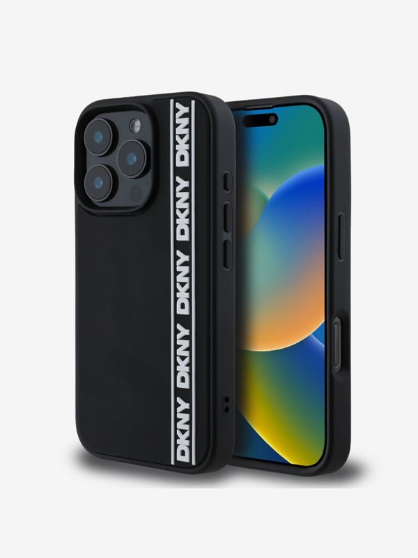 DKNY DKNY 3D Rubber Repeat Logo Line Zadní Kryt pro iPhone 16 Pro Black Калъф за телефон Lilav