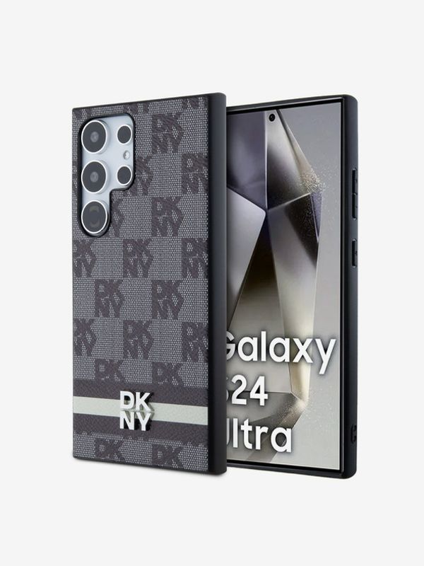DKNY DKNY PU Leather Checkered Pattern and Stripe Samsung Galaxy S24 Ultra Black Калъф за телефон Lilav
