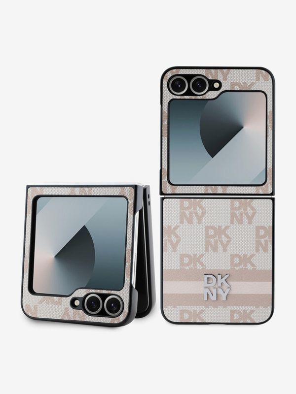 DKNY DKNY PU Leather Checkered Pattern and Stripe Samsung Galaxy Z Flip 6 Pink Калъф за телефон Lilav