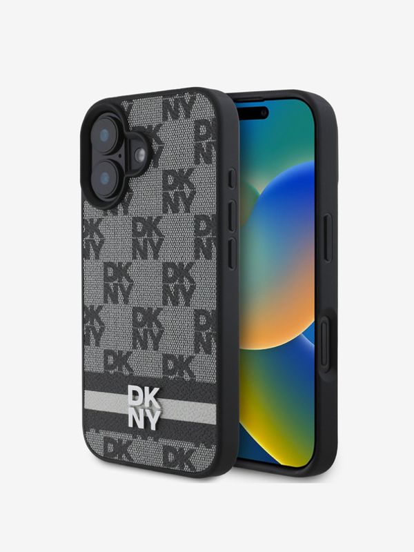 DKNY DKNY PU Leather Checkered Pattern and Stripe Zadní Kryt pro iPhone 16 Black Калъф за телефон Lilav