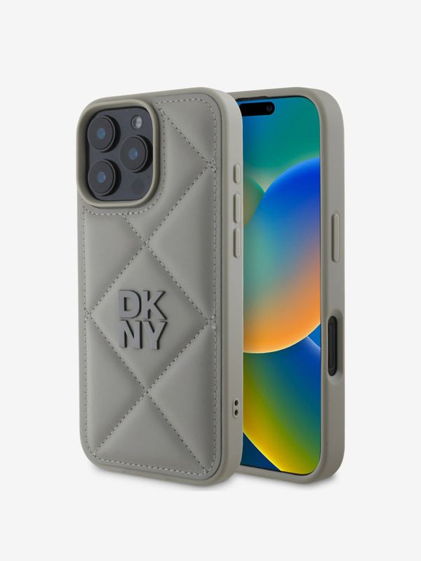 DKNY DKNY PU Leather Quilted Stack Logo iPhone 16 Pro Max Grey Калъф за телефон Lilav