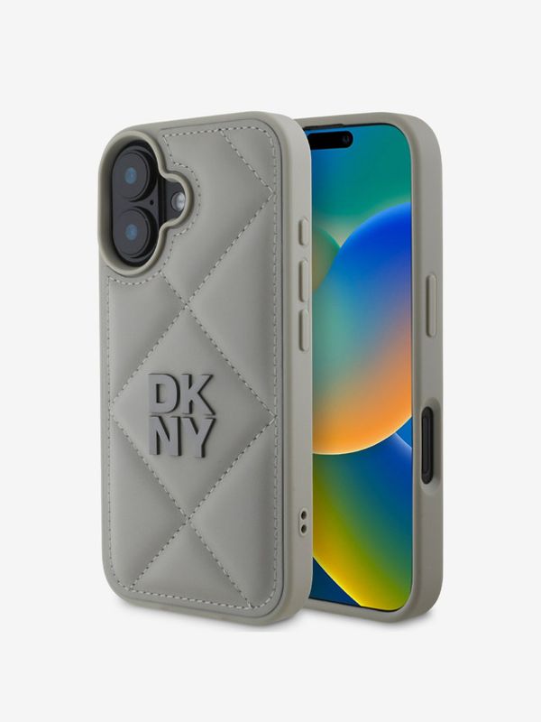 DKNY DKNY PU Leather Quilted Stack Logo Zadní Kryt pro iPhone 16 Grey Калъф за телефон Lilav