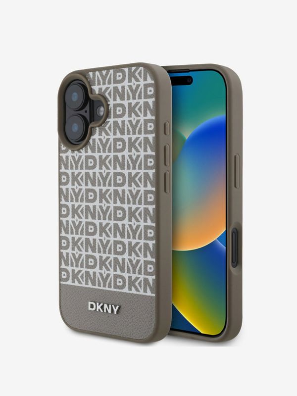 DKNY DKNY PU Leather Repeat Pattern Bottom Stripe MagSafe Zadní Kryt pro iPhone 16 Brown Калъф за телефон Lilav