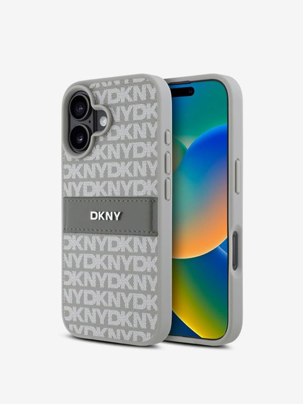 DKNY DKNY PU Leather Repeat Pattern Tonal Stripe iPhone 16 Beige Калъф за телефон Lilav
