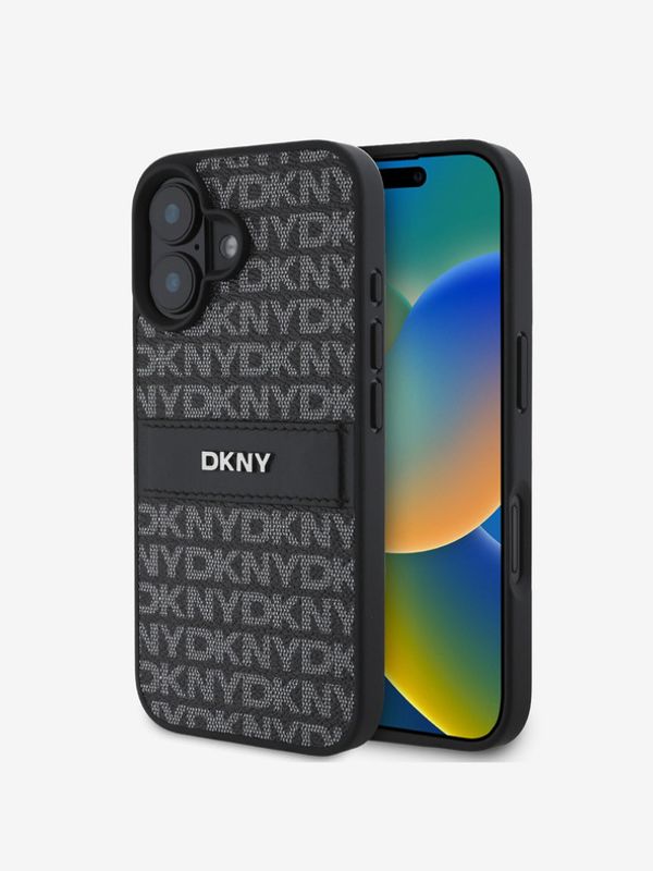 DKNY DKNY PU Leather Repeat Pattern Tonal Stripe iPhone 16 Plus Black Калъф за телефон Lilav