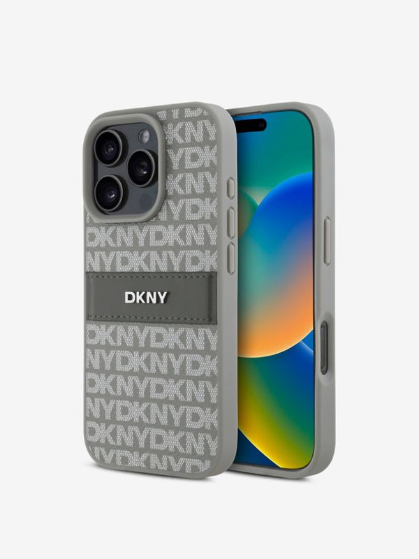 DKNY DKNY PU Leather Repeat Pattern Tonal Stripe iPhone 16 Pro Beige Калъф за телефон Lilav
