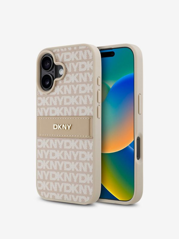 DKNY DKNY PU Leather Repeat Pattern Tonal Stripe Zadní Kryt pro iPhone 16 Plus Pink Калъф за телефон Lilav