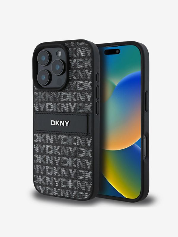 DKNY DKNY PU Leather Repeat Pattern Tonal Stripe Zadní Kryt pro iPhone 16 Pro Black Калъф за телефон Lilav