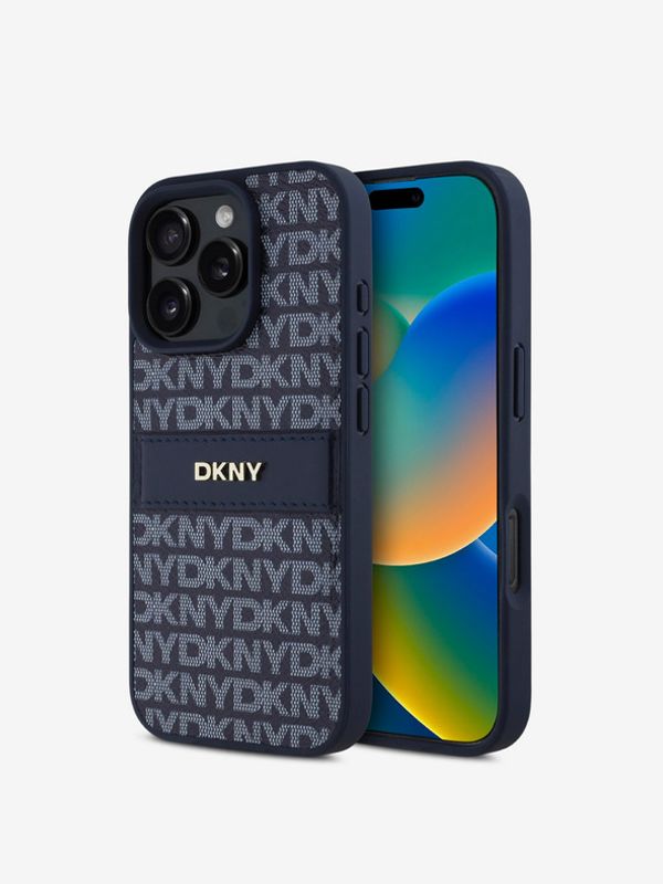 DKNY DKNY PU Leather Repeat Pattern Tonal Stripe Zadní Kryt pro iPhone 16 Pro Blue Калъф за телефон Lilav