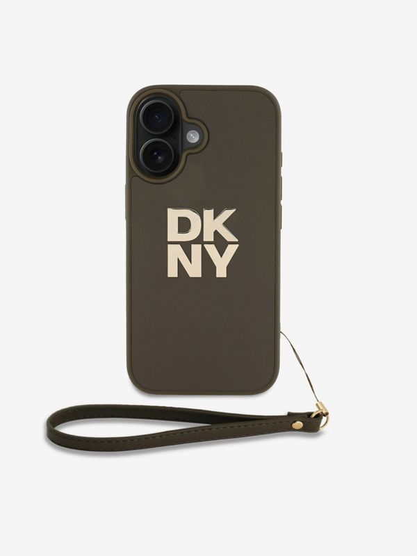 DKNY DKNY PU Leather Stack Logo Wrist Strap iPhone 16 Green Калъф за телефон Lilav