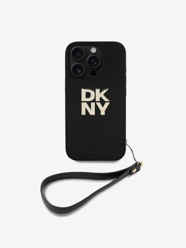 DKNY DKNY PU Leather Stack Logo Wrist Strap iPhone 16 Pro Black Калъф за телефон Lilav