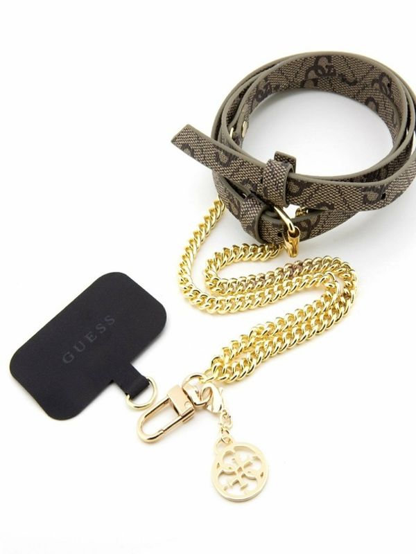 Guess Guess Crossbody Popruh PU 4G Chain with Charm Gold/Brown Калъф за телефон Lilav