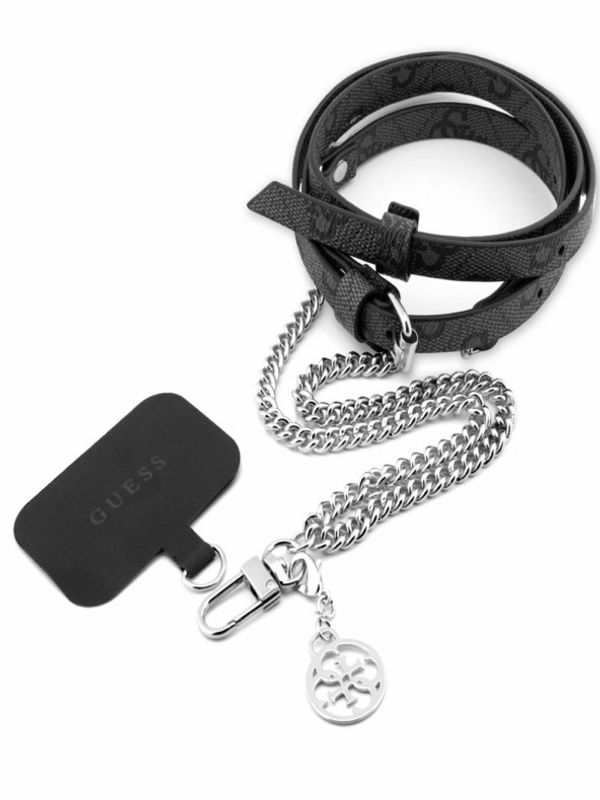 Guess Guess Crossbody Popruh PU 4G Chain with Charm Silver/Black Калъф за телефон Lilav