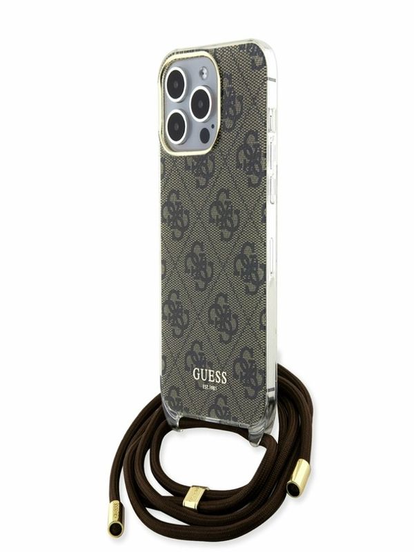 Guess Guess IML 4G Printed Crossbody Popruh Zadní Kryt pro iPhone 15 Pro Brown Калъф за телефон Lilav
