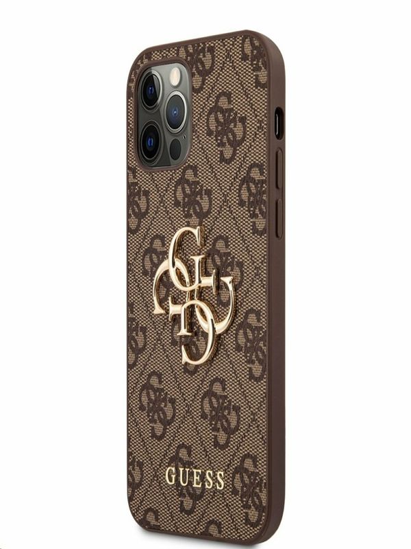 Guess Guess PU 4G Metal Logo Zadní Kryt pro iPhone 12/12 Pro Brown Калъф за телефон Lilav