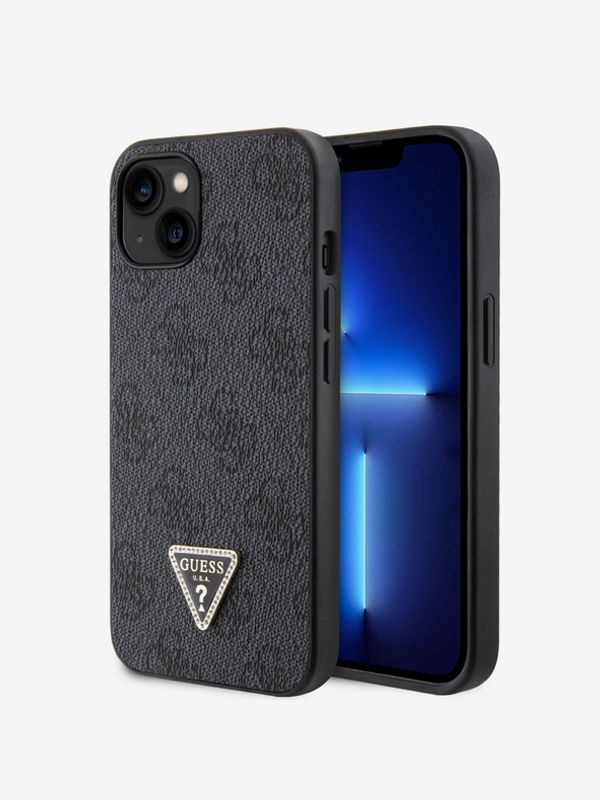 Guess Guess PU 4G Strass Triangle Metal Logo iPhone 15 Black Калъф за телефон Lilav
