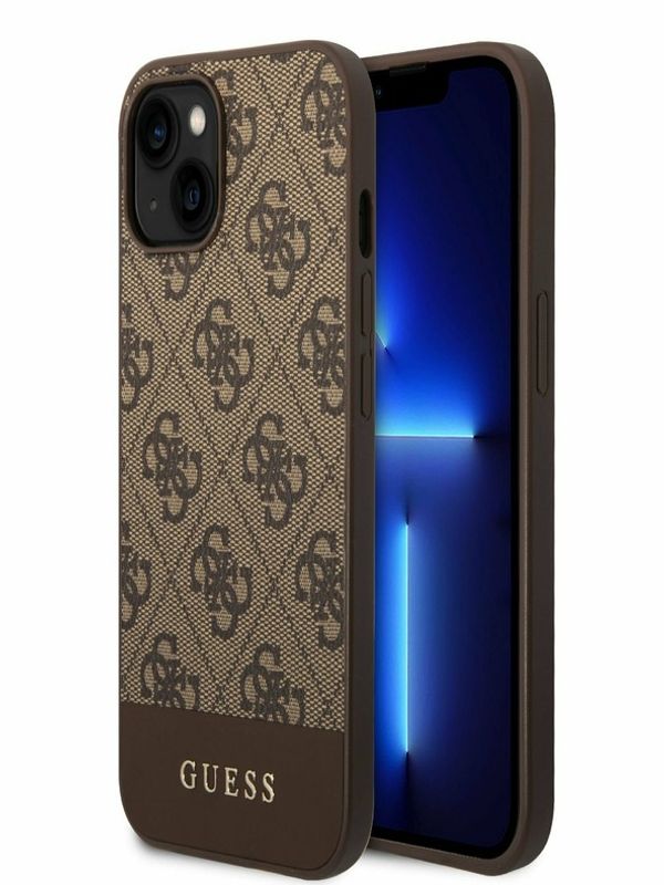 Guess Guess PU 4G Stripe Zadní Kryt pro iPhone 14 Brown Калъф за телефон Lilav
