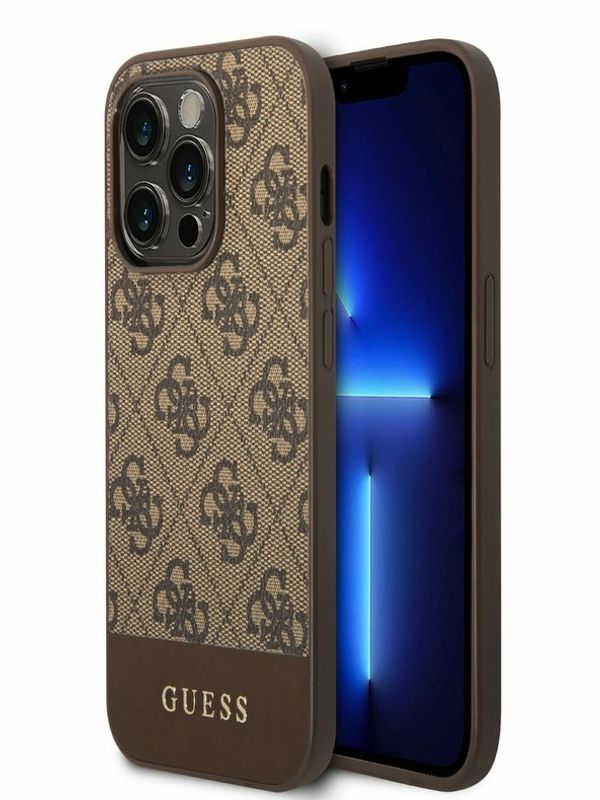 Guess Guess PU 4G Stripe Zadní Kryt pro iPhone 14 Pro Max Brown Калъф за телефон Lilav