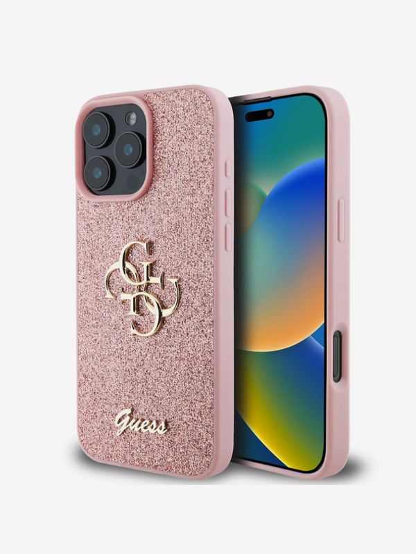 Guess Guess PU Fixed Glitter 4G Metal Logo Zadní Kryt pro iPhone 16 Pro Max Pink Калъф за телефон Lilav