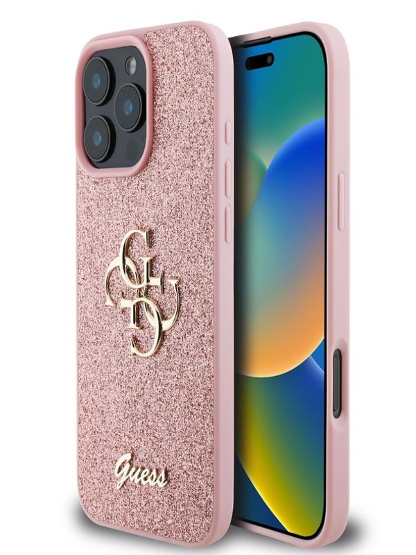 Guess Guess PU Fixed Glitter 4G Metal Logo Zadní Kryt pro iPhone 16 Pro Pink Калъф за телефон Lilav