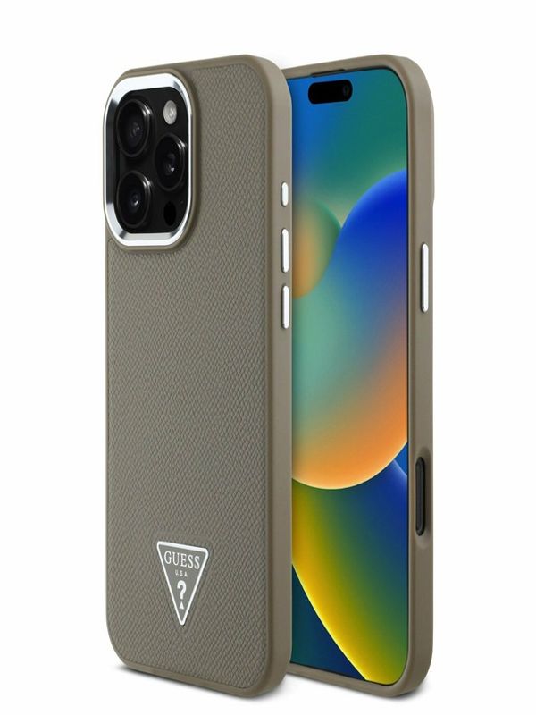 Guess Guess PU Grained Triangle Logo Zadní Kryt pro iPhone 16 Pro Brown Калъф за телефон Lilav