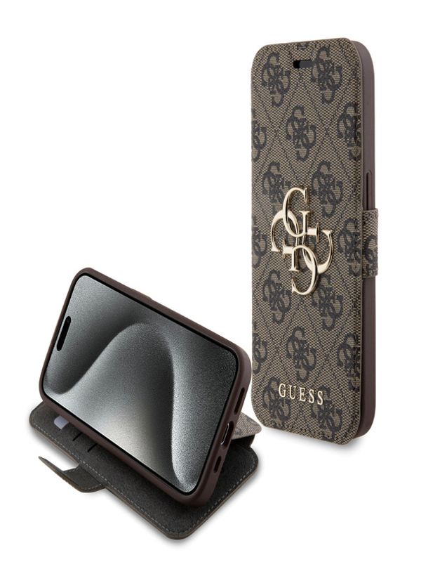 Guess Guess PU Leather 4G Metal Logo Book iPhone 15 Pro Max Brown Калъф Lilav