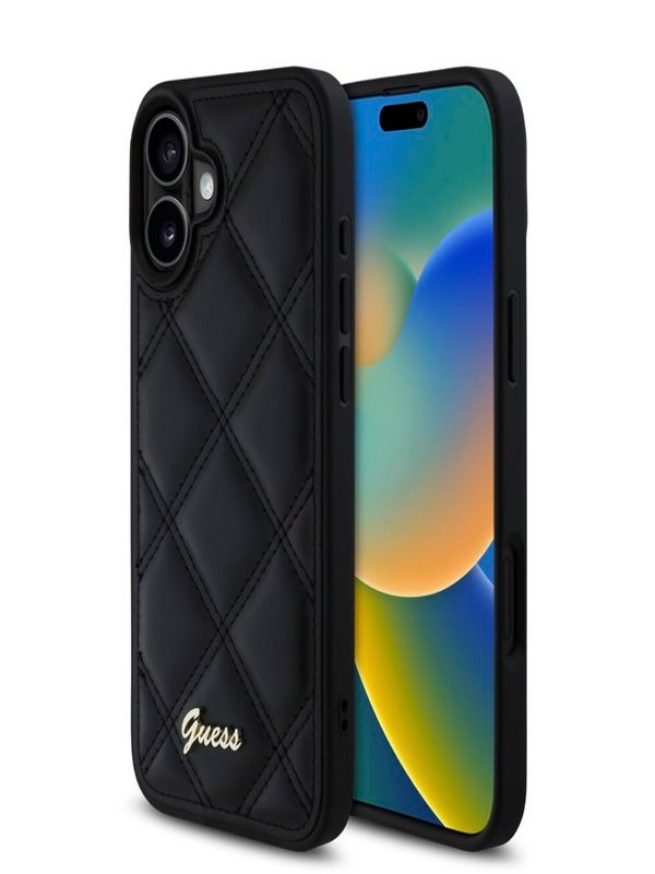 Guess Guess PU Leather Quilted Zadní Kryt pro iPhone 16 Black Калъф за телефон Lilav