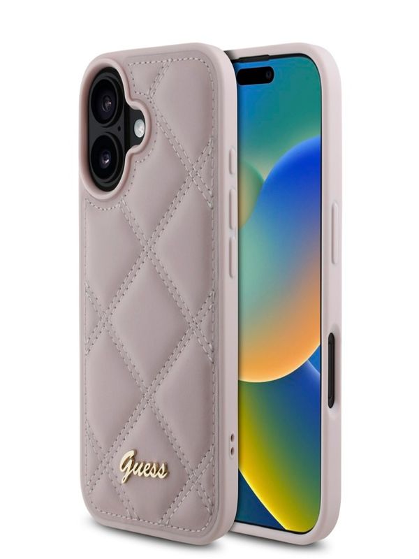 Guess Guess PU Leather Quilted Zadní Kryt pro iPhone 16 Pink Калъф за телефон Lilav