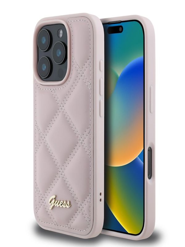 Guess Guess PU Leather Quilted Zadní Kryt pro iPhone 16 Pro Max Pink Калъф за телефон Lilav