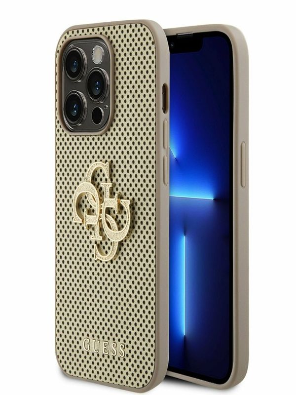 Guess Guess PU Perforated 4G Glitter Metal Logo Zadní Kryt pro iPhone 15 Pro Gold Калъф за телефон Lilav