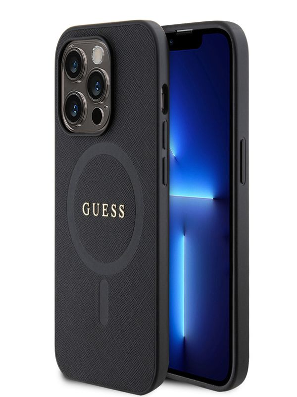 Guess Guess PU Saffiano MagSafe Zadní Kryt pro iPhone 15 Pro Max Black Калъф за телефон Lilav