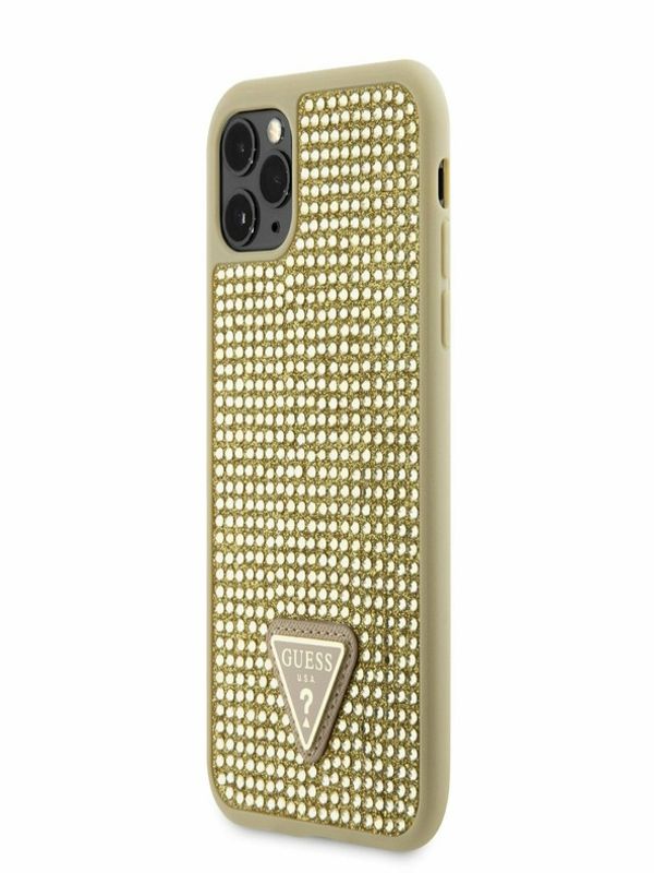 Guess Guess Rhinestones Triangle Metal Logo Kryt pro iPhone 11 Pro Gold Калъф за телефон Lilav