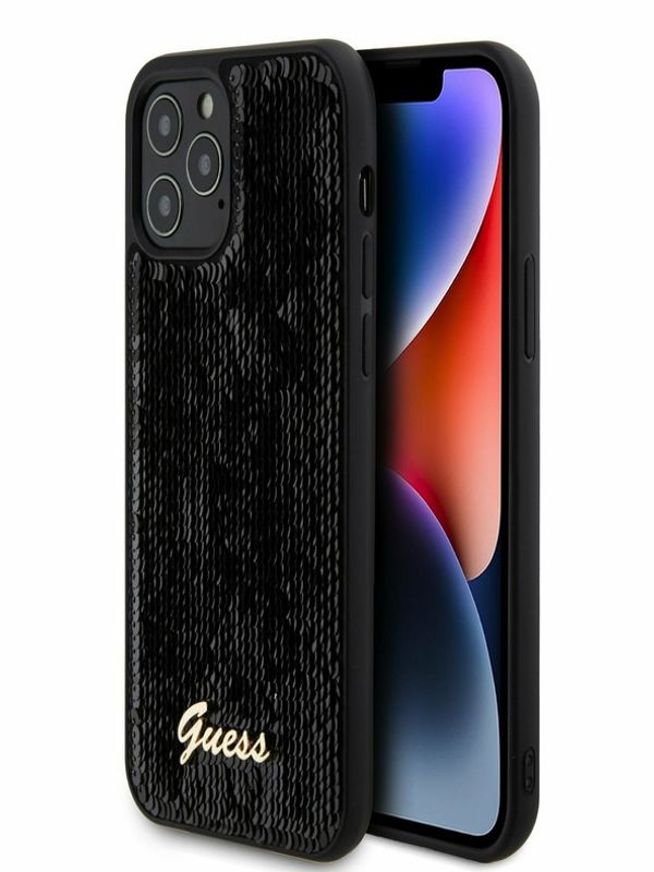 Guess Guess Sequin Script Logo Zadní Kryt pro iPhone 12/12 Pro Black Калъф за телефон Lilav