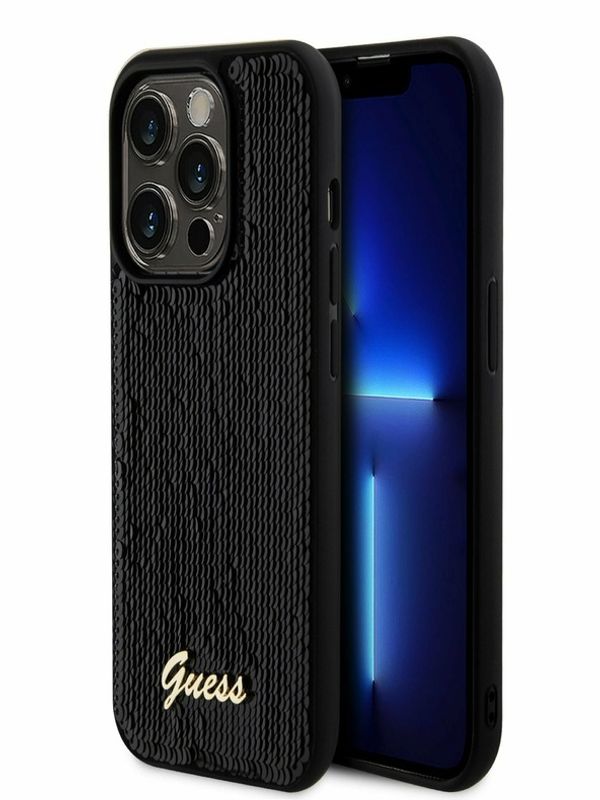 Guess Guess Sequin Script Logo Zadní Kryt pro iPhone 14 Pro Max Black Калъф за телефон Lilav