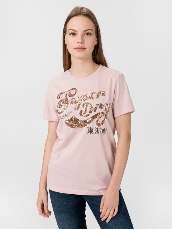SuperDry SuperDry Script Sequin T-shirt Rozov